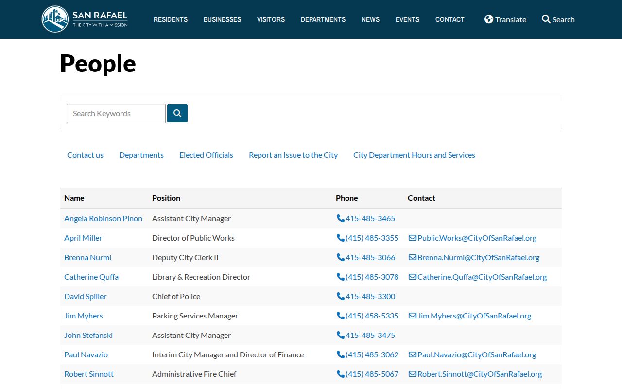 San Rafael people search in the city staff directory