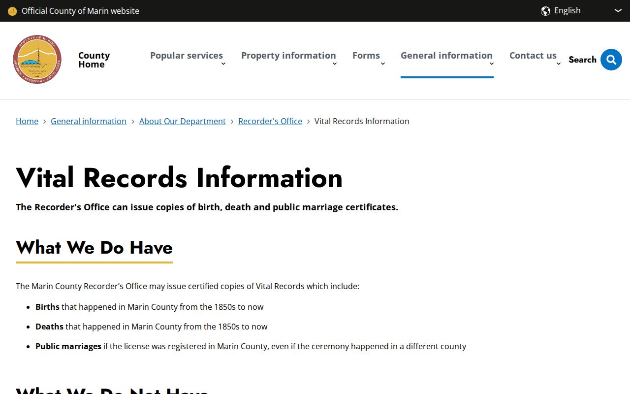 San Rafael public records Marin vital record fees and access page