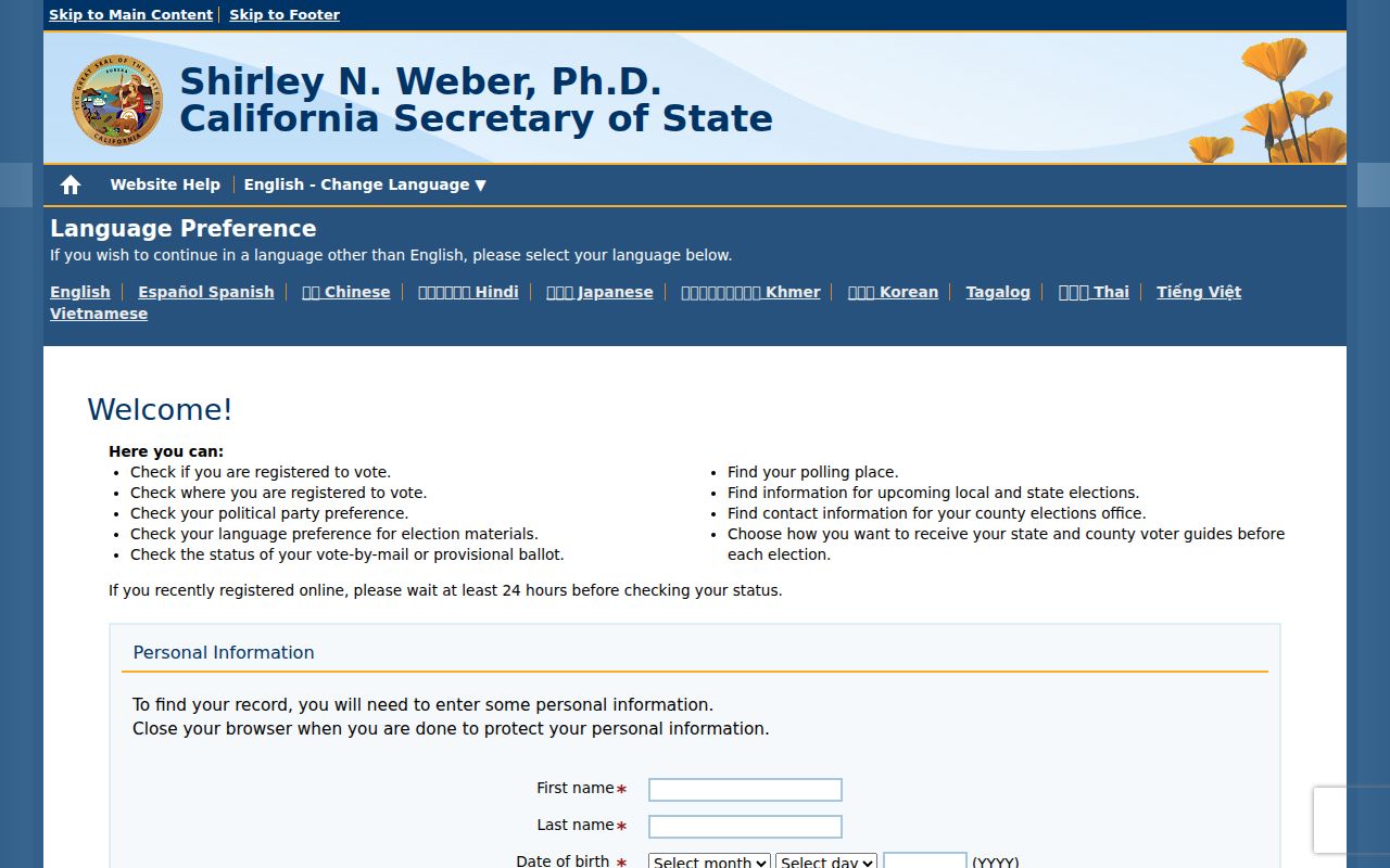 San Rafael voter registration records My Voter Status lookup